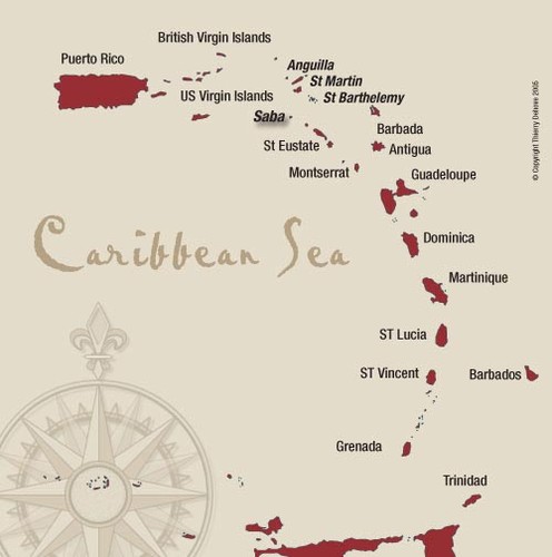 Caribbean showing Saba and Monserrat © SW